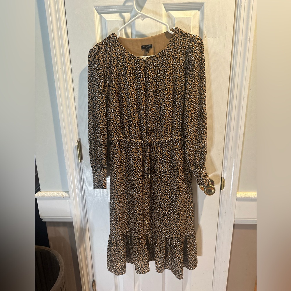 Talbots Petite Leopard‎ Print Fit & Flare Dress Keyhole Neck